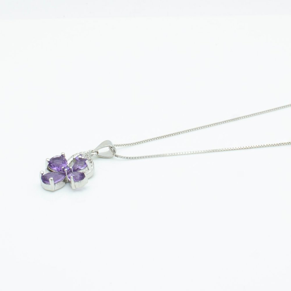 Sterling Silver Amethyst Flower Necklace - Picture 3 of 3